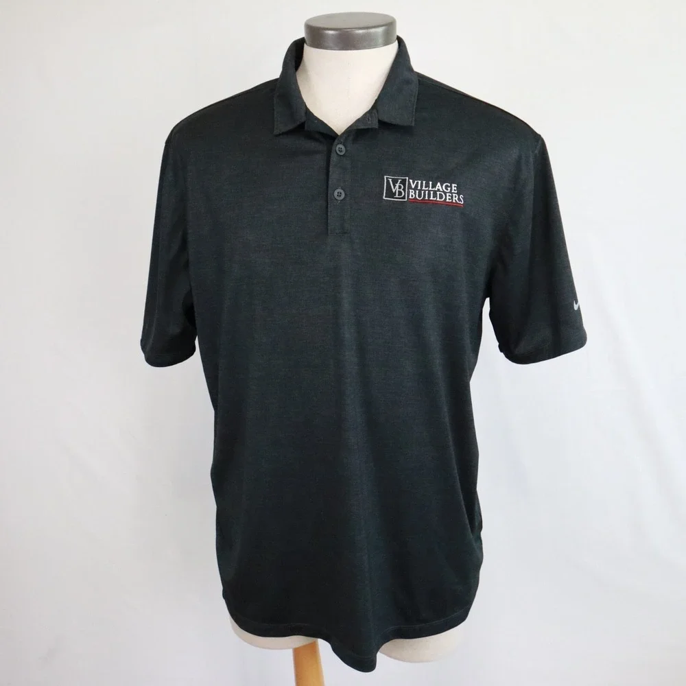 Nike Golf Polo Shirt Mens Large‎ Dri-Fit Black Short Sleeve Village Builders